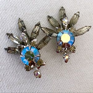 *4/$20* Vintage 40s/50s Crystal Clip On Earrings / Shoe Clips Aurora Borealis